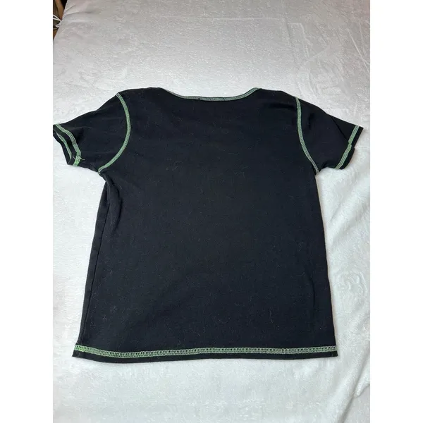 Brandy Melville Black V-Neck Tee Lime Green Contrast Stitch MD034E-Z166 Slim Fit - Image 2