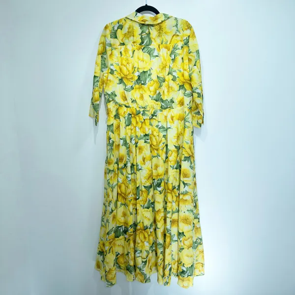 Carla Rockmore Collection Yellow Floral 100% Cotton Printed Shirtdress Large - Image 7