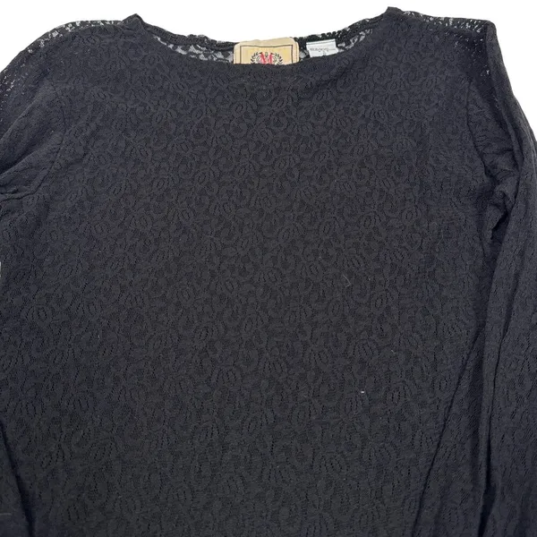 Vintage Black Lace Top Sheer Long Sleeve 90s Dark‎ Fairycore Whimsigoth - Image 3