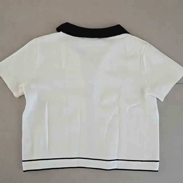 New Cropped Knit Contrast Trim Top Size XS - Image 5