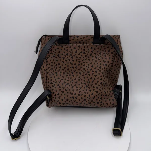 Relic by Fossil Brown With Black Hearts Convertible Backpack Purse Travel Casual - Image 2