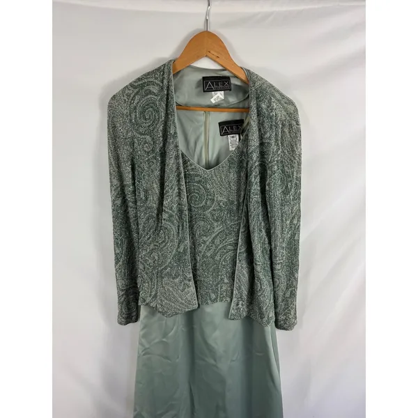 Alex Evenings Mother of the Bride Elegant Green Gown and Jacket Size 10 - Image 2