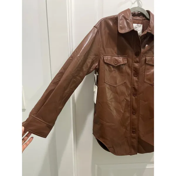 NWT Wilfred Aritzia Cognac The Ganna™ Shirt Jacket Vegan Leather Sz XS - Image 6