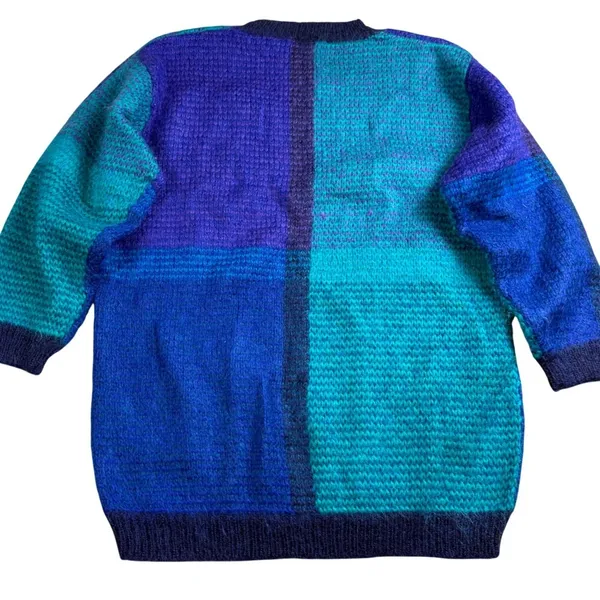 Angora (MH) Blend Sweater Women‎ Medium Blue Purple Colorblock Vtg Paul Harris - Image 5