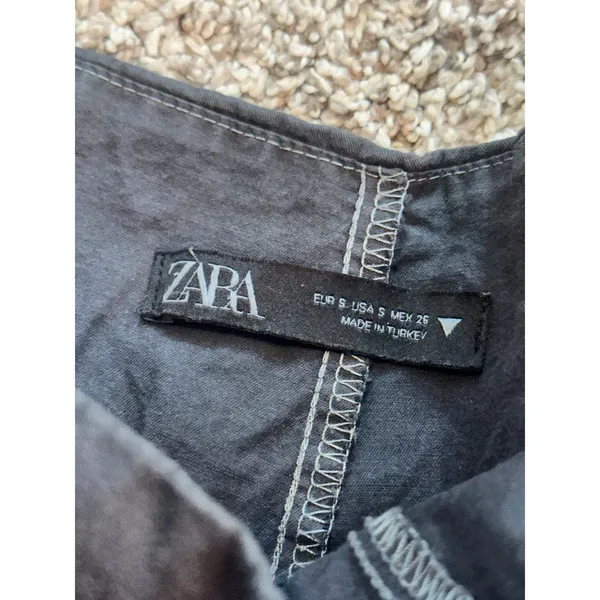 Zara Women Black Pleated Mini Skort 100% Cotton Side Zip Size Small 4661/900/804 - Image 3