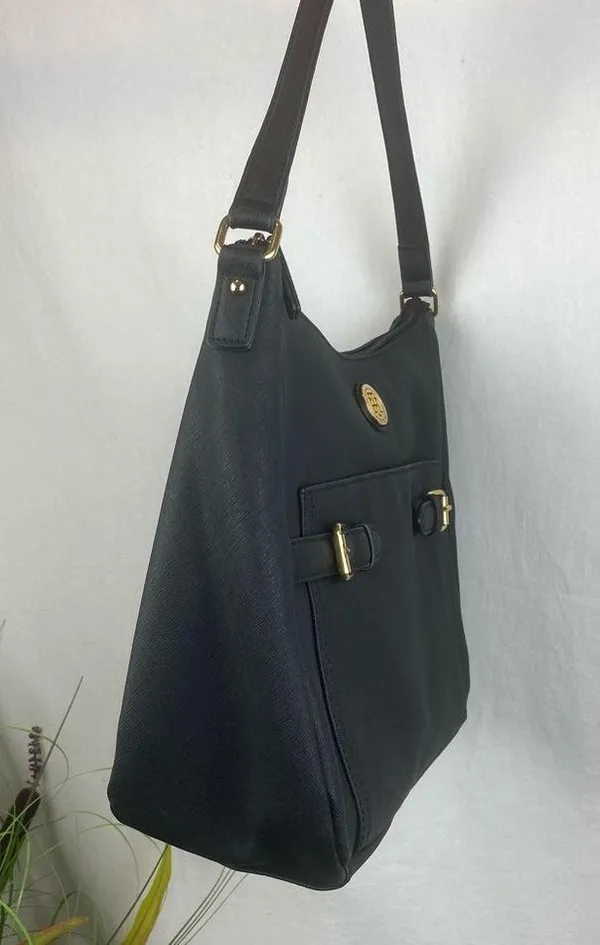 Tommy Hilfiger Black & Gold Zip Top Shoulder Handbag Bag - Image 4