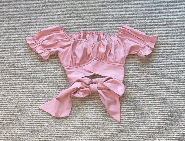 Lyaner Ruffle Short Sleeve Tie Up Back Crop Top Off Shoulder Bardot Blouse - Image 7
