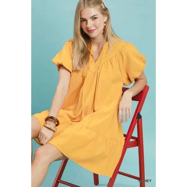 Umgee Flutter Sleeve Tassel Tie Ruffle Hem Mini Dress - Honey - Small - Image 6