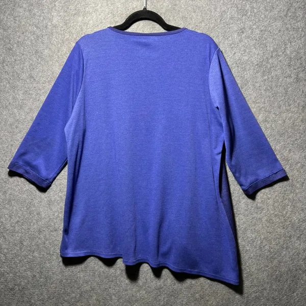 Focus Asymmetrical Button Accent‎ Top Blue Purple V Neck L Tunic 3/4 Sleeve - Image 6