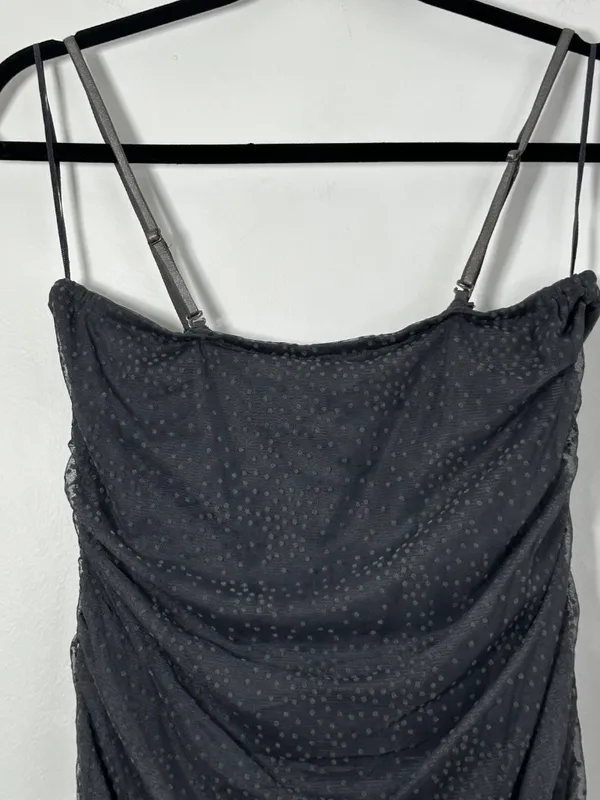 NEW Anthropologie Women’s Small Sheer Ruched Shimmer Dress Gray Textured Formal - Image 5