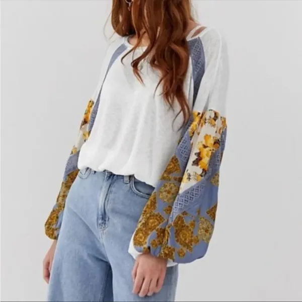 Free People Casual Clash Patchwork Balloon Sleeve Top - Image 2