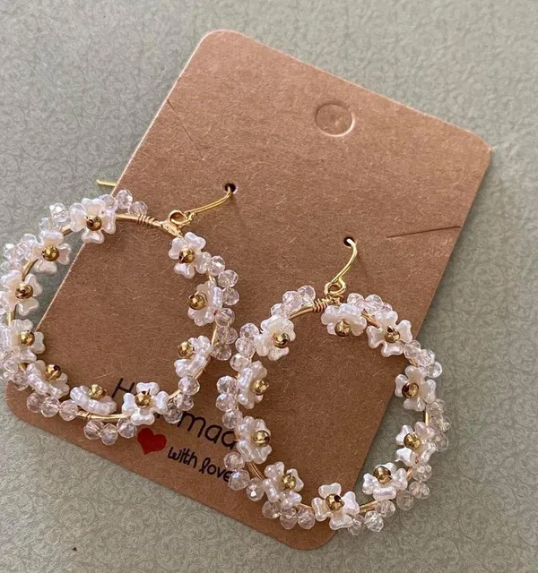 Handmade Kawaii flower beads hoop earrings✨ - Image 2