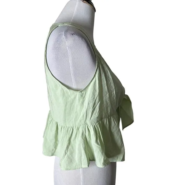 ZARA Tied Peplum Crop Top Womens M Pastel Green Plunging V Neck Festival NEW - Image 3