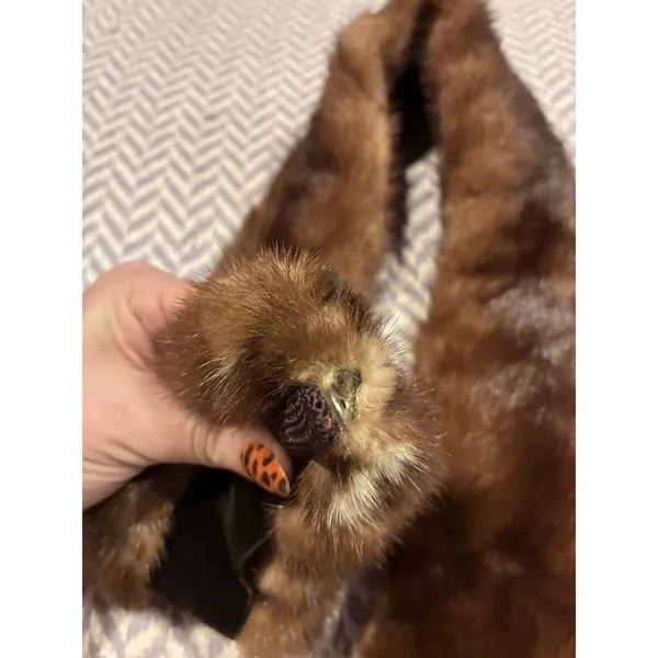 Vintage Genuine Mink Fur Collar Scarf Shawl Stole 35" Lined Light Brown Clips - Image 7