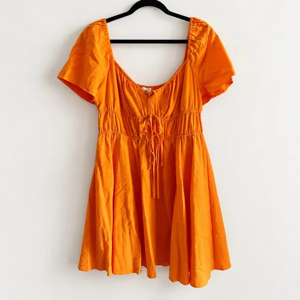 Gianni Bini Talley Orange Tie Front Mini Dress Size 10 Short Sleeve Sundress - Image 2