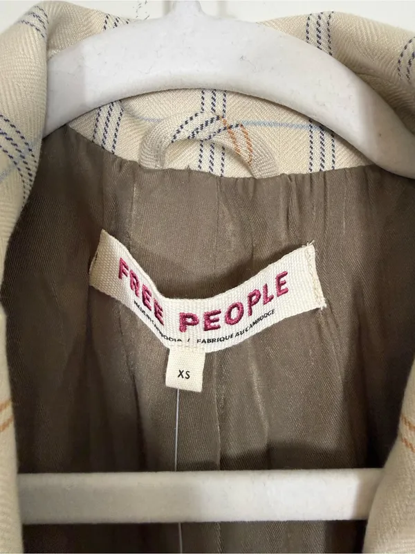 NWT Free People Whip Smart Classic Plaid Blazer Ivory Neutral XS - Image 6