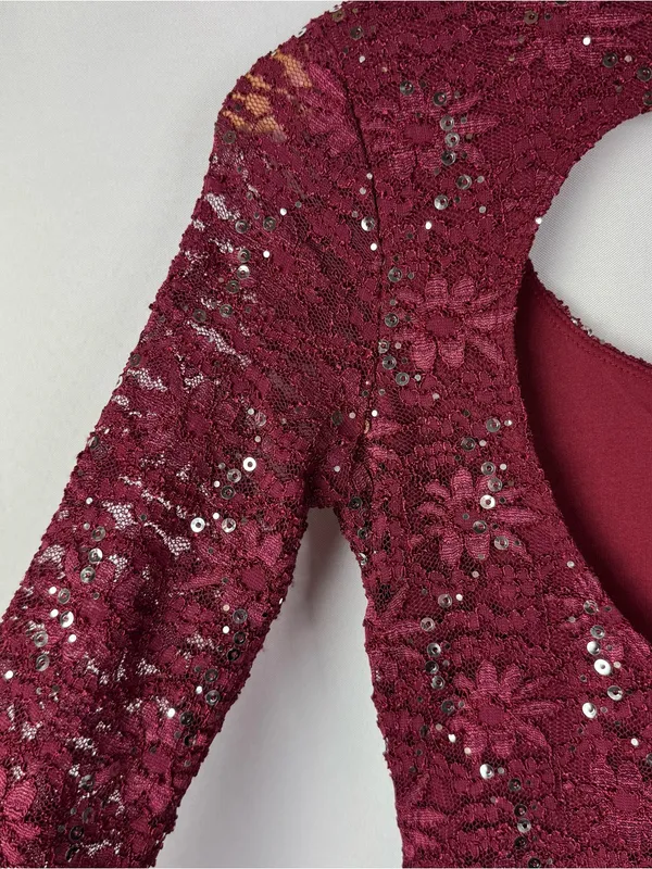 Midnight Doll Red Floral Sequin Long Sleeve Bodycon‎ Mini Dress S - Image 5