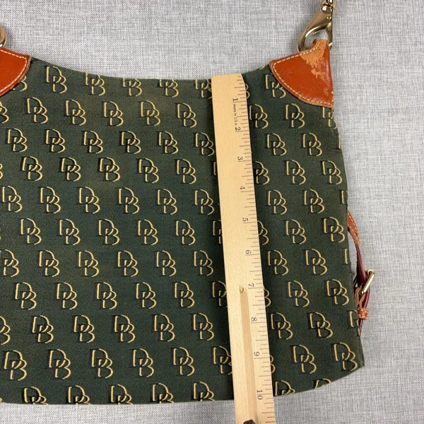Dooney & Bourke Crossbody Bag Womens Small Green Canvas Leather Monogram - Image 8