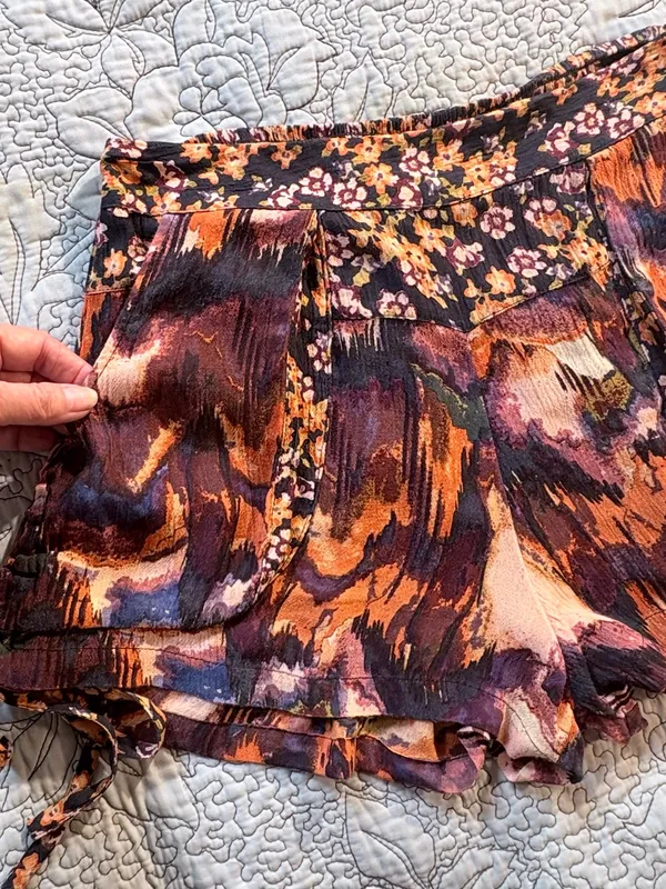 Free People Lisbon Soft Shorts Floral Ruched Side Tie Smocked Waist Pockets~S💚 - Image 5