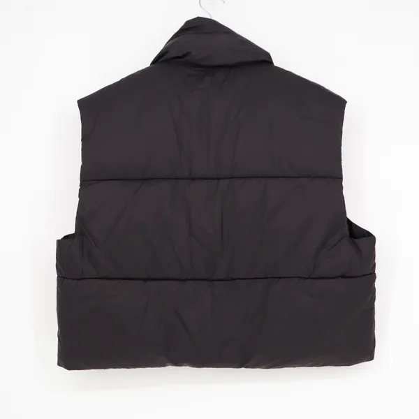 Black Puffer Vest Cropped Quilted Zip Up Stand Collar Sleeveless Jacket Large - Image 5