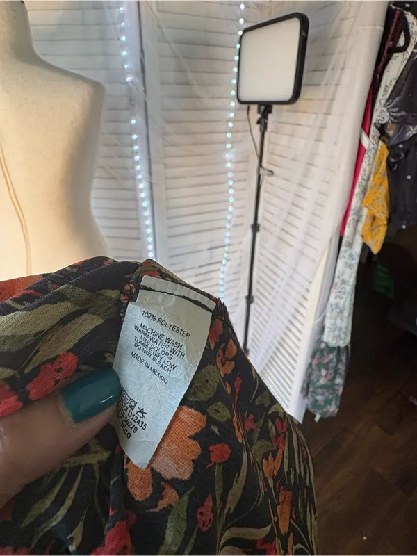 First Love Black Floral Smocked Midi Dress with Red & Orange Flowers - Image 5