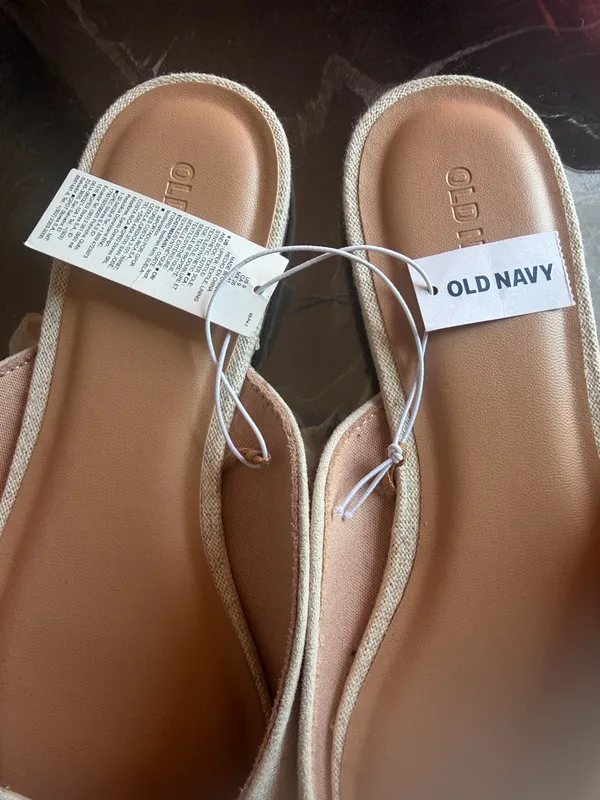 Old Navy Women’s Linen Look Ballet Mule Flats Beige Square Toe Bow Size 9 NWT - Image 2