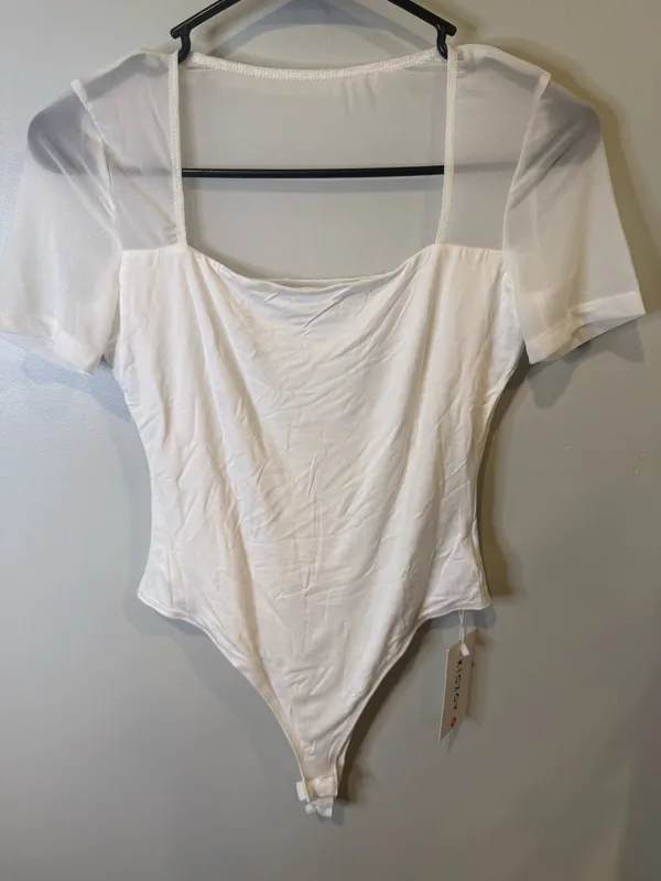Sheer Mesh White bodysuit Size M - Image 2