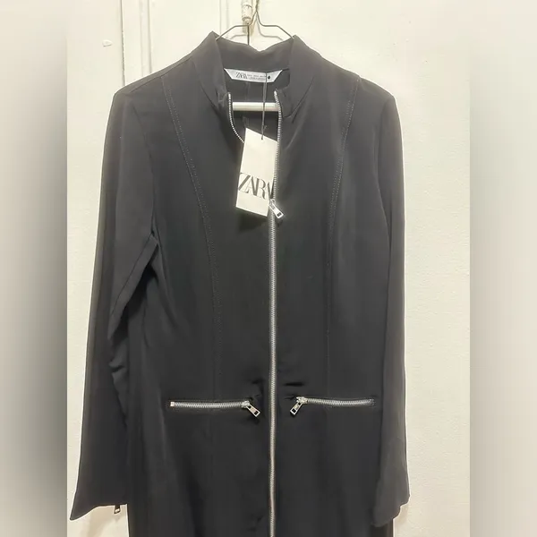 Nwt $139 Zara Zipper Midi Dress Zw Collection Black, Us Size L - Image 6