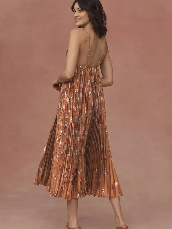 NWT Anthropologie BHLDN Maya Pleated V-Neck Midi Dress Floral XS - Image 3