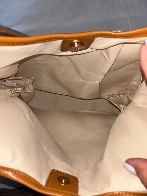 Tan And Brown Tote Bag…Both Faux Leather And Faux Straw “Paris/Milan”Design Nwts - Image 6