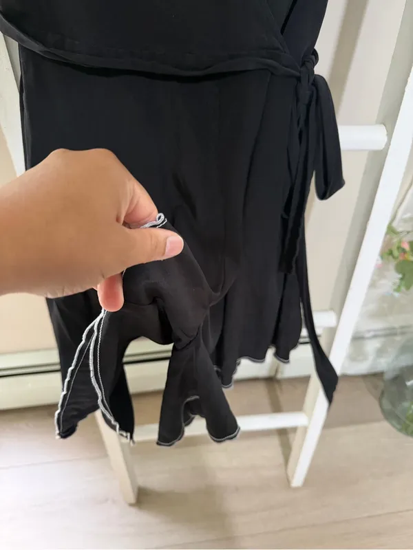 Diane Von Furstenberg Black Wrap Mini Romper with White Piping - Image 3