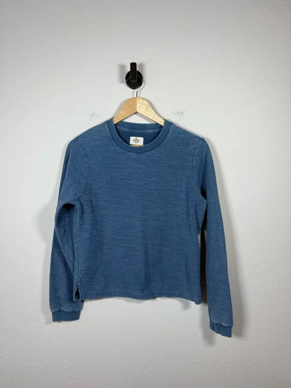 Marine Layer Blue Terry Reverse Knit Crewneck Sweatshirt Small Cropped - Image 2