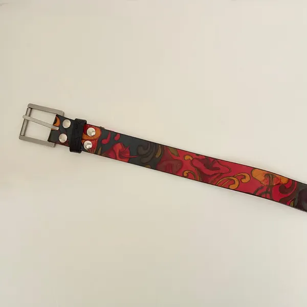 Unisex JON WYE Leather Floral Belt Western Retro Made in USA Men‎ Women 46.5" - Image 6
