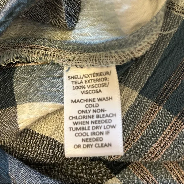 LOFT Teal Plaid Ruffle Sleeve Top Small - Image 4