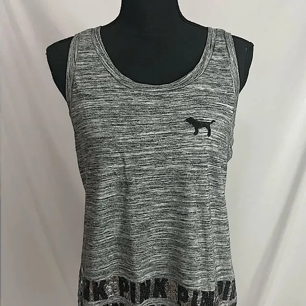 PINK Victoria's Secret Black and Gray Tank Top With gray and black sequins - Image 5