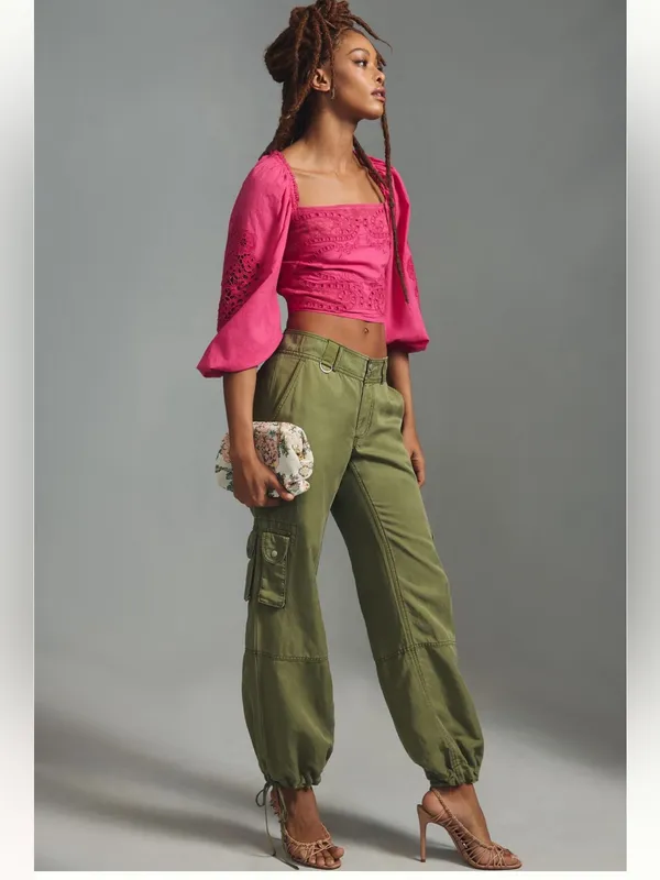 FARM Rio Pink Lace Puff sleeve Cropped Blouse - Image 2