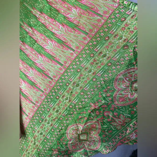 Silk Bohemian Boho Cream Silk Wrap Sari Fabric Indian A-Line Skirt S - Image 4