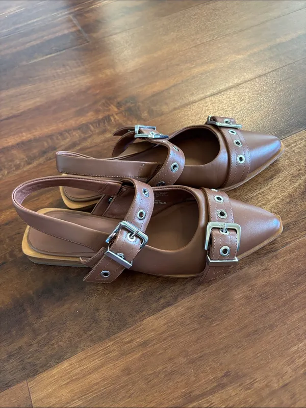 QUINCE Italian Leather Bold Buckle Slingback Flat - Image 3