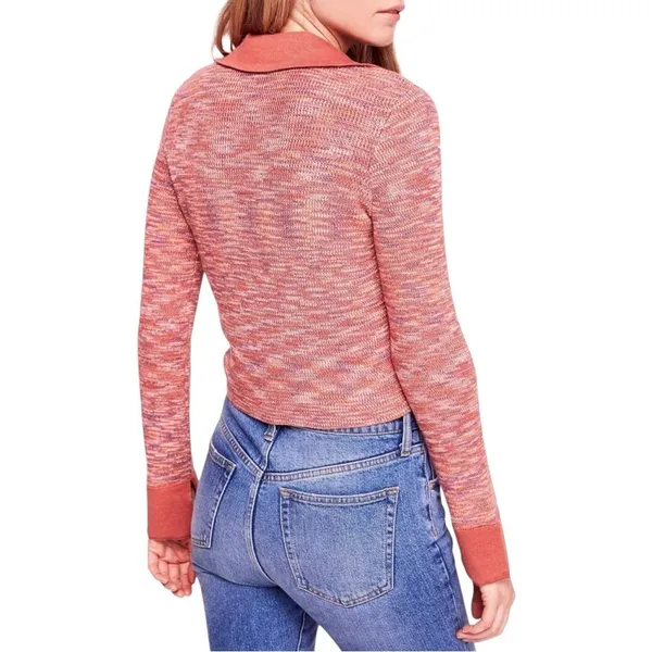 NWT Free People Making Memories Cropped Henley Sweater Size Medium Terra Cotta - Image 4