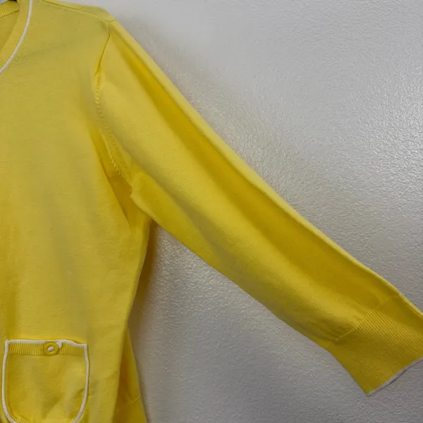 Lilly Pulitzer Cardigan Womens S/M Yellow White Cotton Open Front Knit Sweater - Image 5