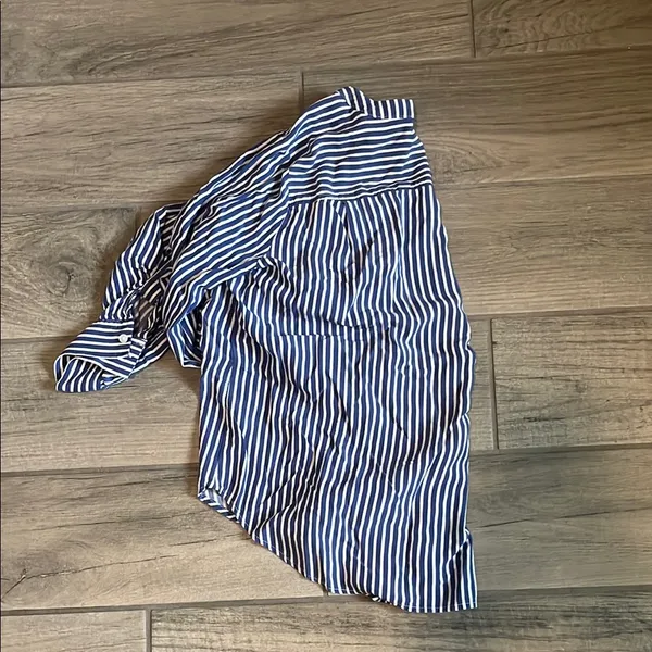 Blue and White Striped Long Sleeve Blouse - Image 6