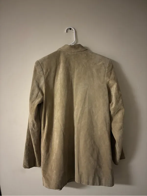Valerie Stevens Silky Suede 100% Leather Jacket Small Tan Minimalist Blazer Coat - Image 2