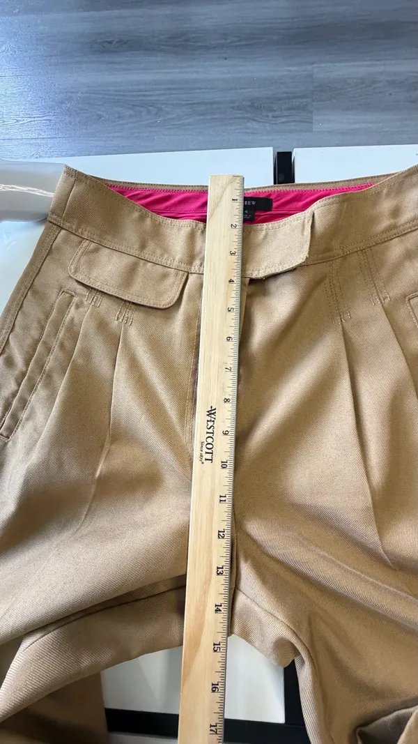 J.Crew Pleated High-Rise Khaki Crop Pants Pink Trim Size 4 Style AJ438 - Image 11