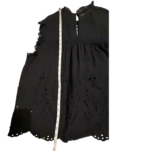 Adiva Black Eyelet Embroidered Sleeveless Top Ruffle‎ Neck Cotton Blouse Large - Image 10