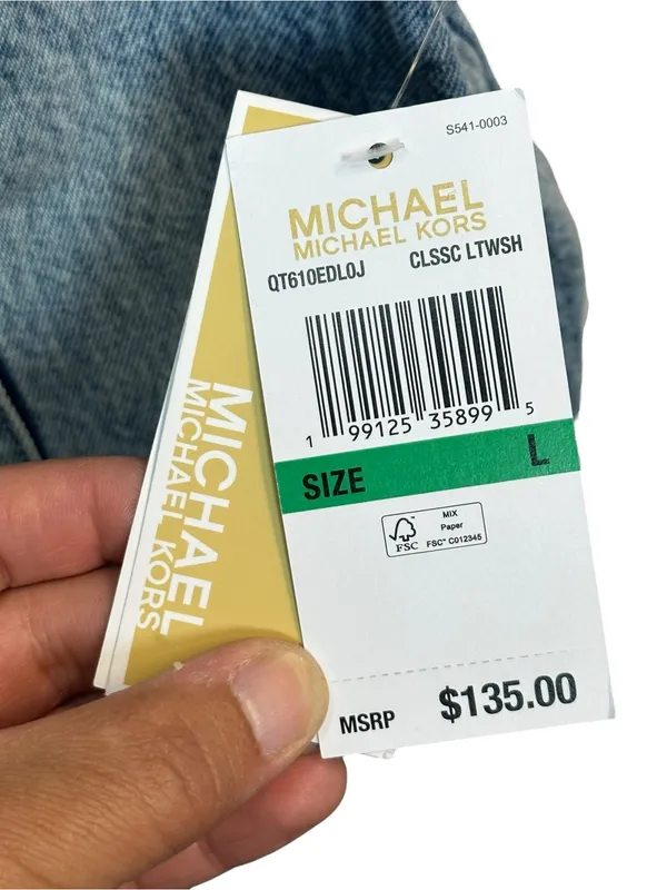 MICHAEL Michael Kors Denim Jacket Women’s L Light Wash Grommet Collar NWT $135 - Image 9