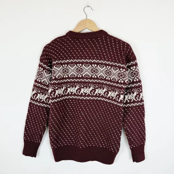 Vintage Woolrich Fair Isle Winter Pullover Maroon Sweater - Image 2