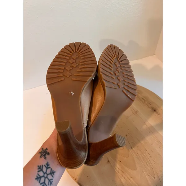 Y2K Vintage Tan Genuine Leather Western Heeled Clog Mule Size 8 Made in Brazil - Image 6