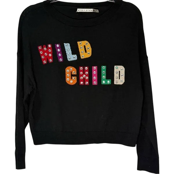 Alice + Olivia‎ Bao Wild Child Black Embellished Wool Sweater ASO Miley Cyrus XS - Image 3