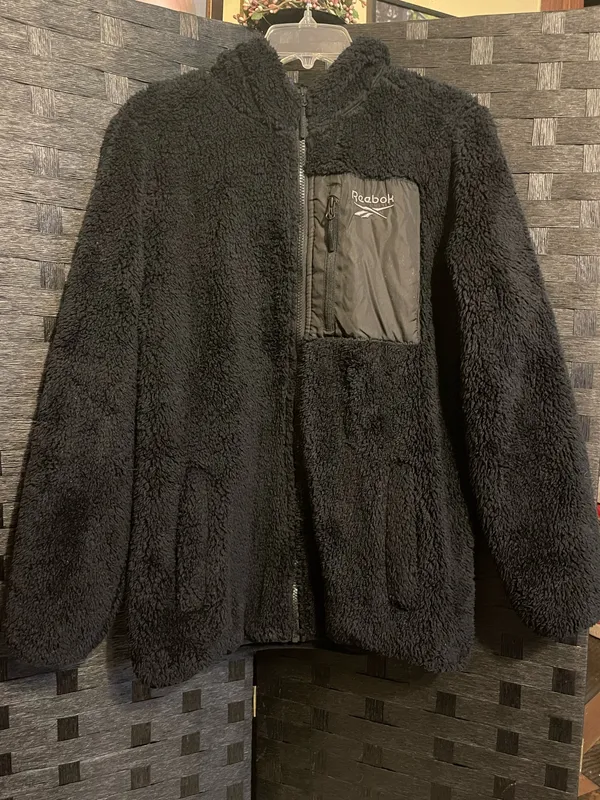 Reebok Unisex Lightweight Fleece Jacket Black Size LG Hoodie Sherpa Full Zip - Image 2
