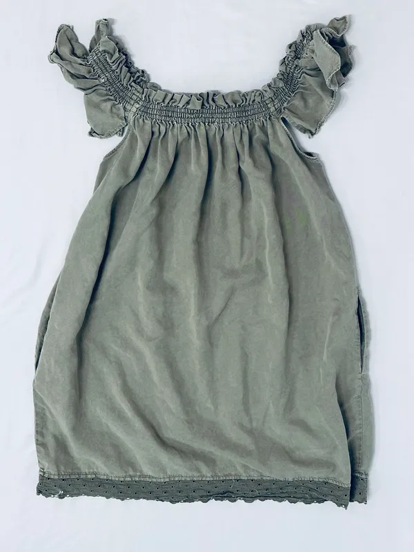 Smocked Off Shoulder Mini Dress - Army Green - S - Image 12